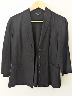 Eileen Fisher Black Button-Front Linen Blend Jacket
